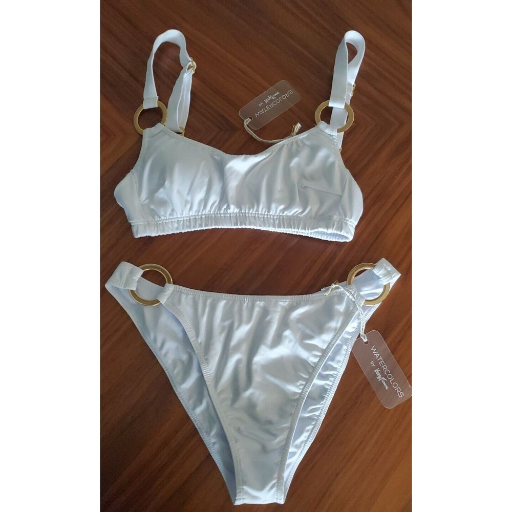 NWT Kenny Flowers The Santorini Gold Ring White Sporty Bikini Top Women xs/Sm/M - Picture 5 of 9